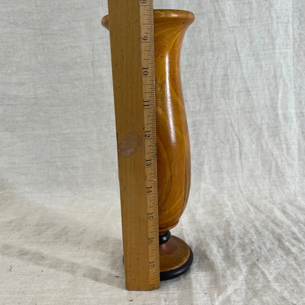 Brown Hand Turned Wood Vase Mid Century Modern Vintage 8